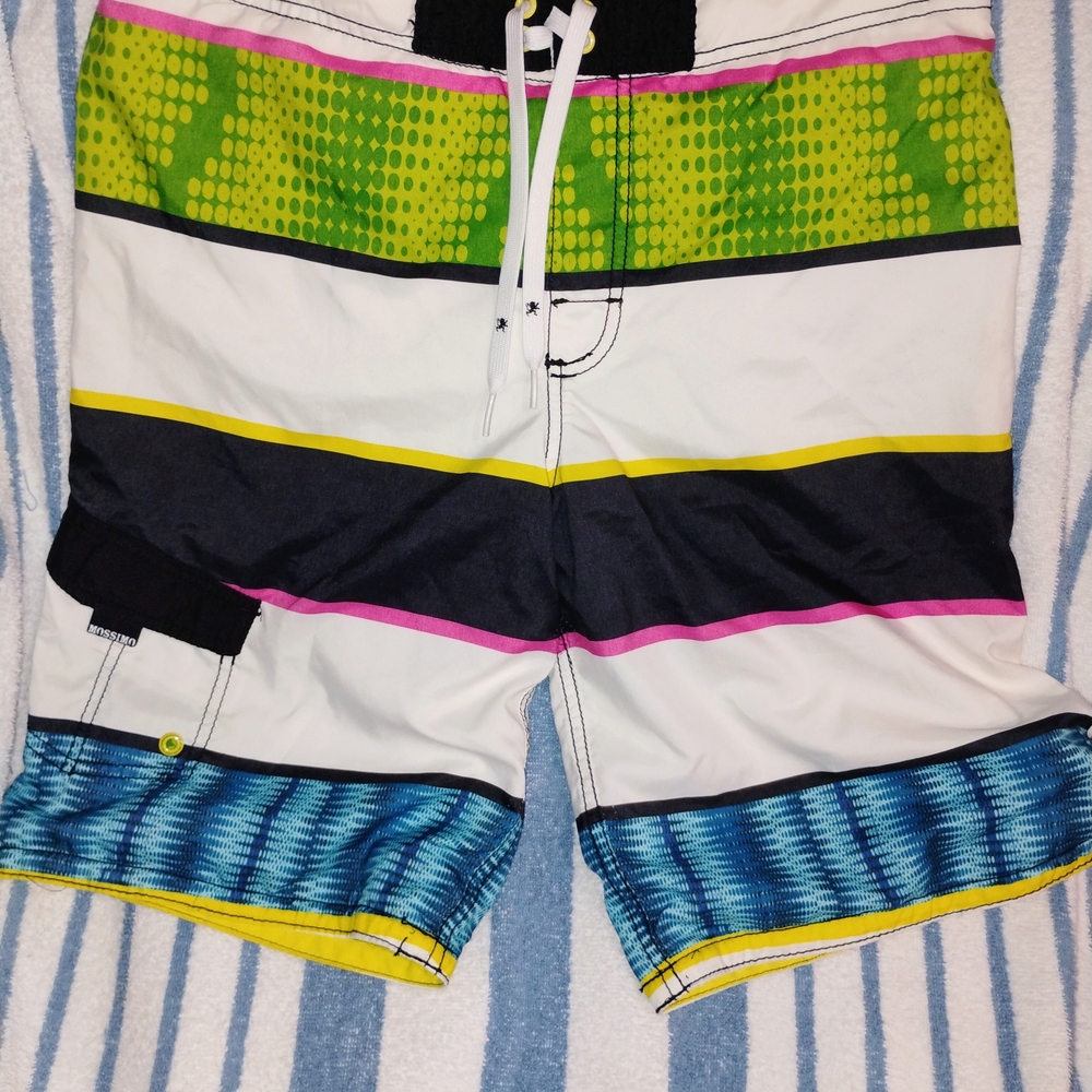 Men'sMossimo  White Multi-Stripe Swim Trunks
